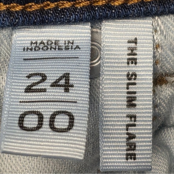 LOFT Dark Blue Flare Jeans Raw Hem 24 - Picture 4 of 6